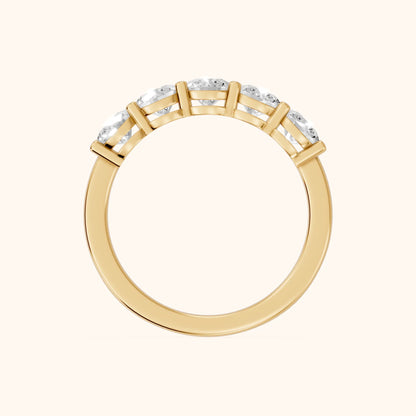 Theia Shared Prong Round Diamond Wedding Band in Yellow Gold - FingerView