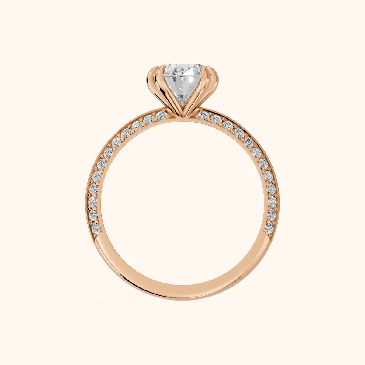 Meredith Knife Edge Pavé Oval Diamond Engagement Ring in Rose Gold - FingerView.webp