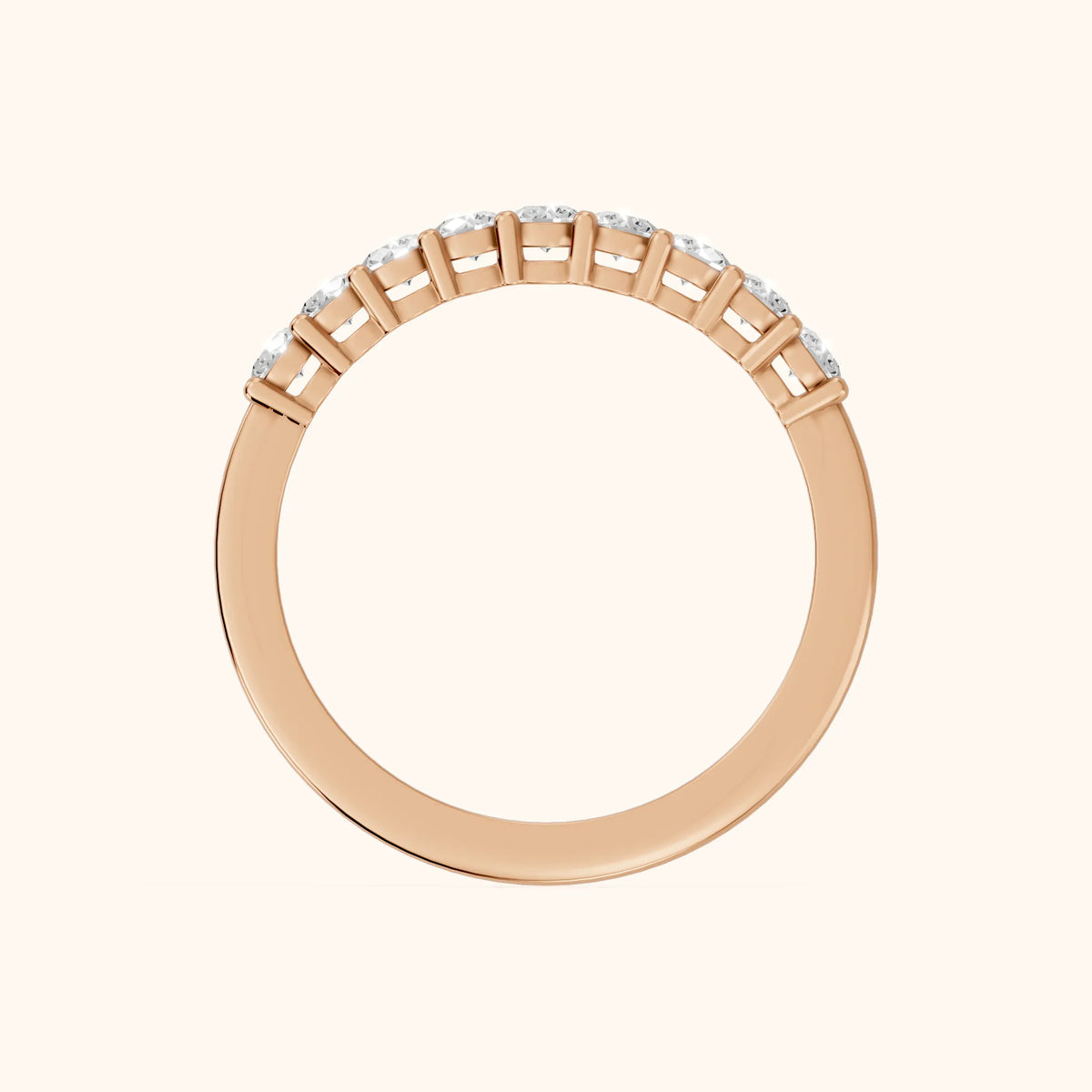 Daniela Shared Prong Round Diamond Half Eternity Band in Rose Gold - FingerView