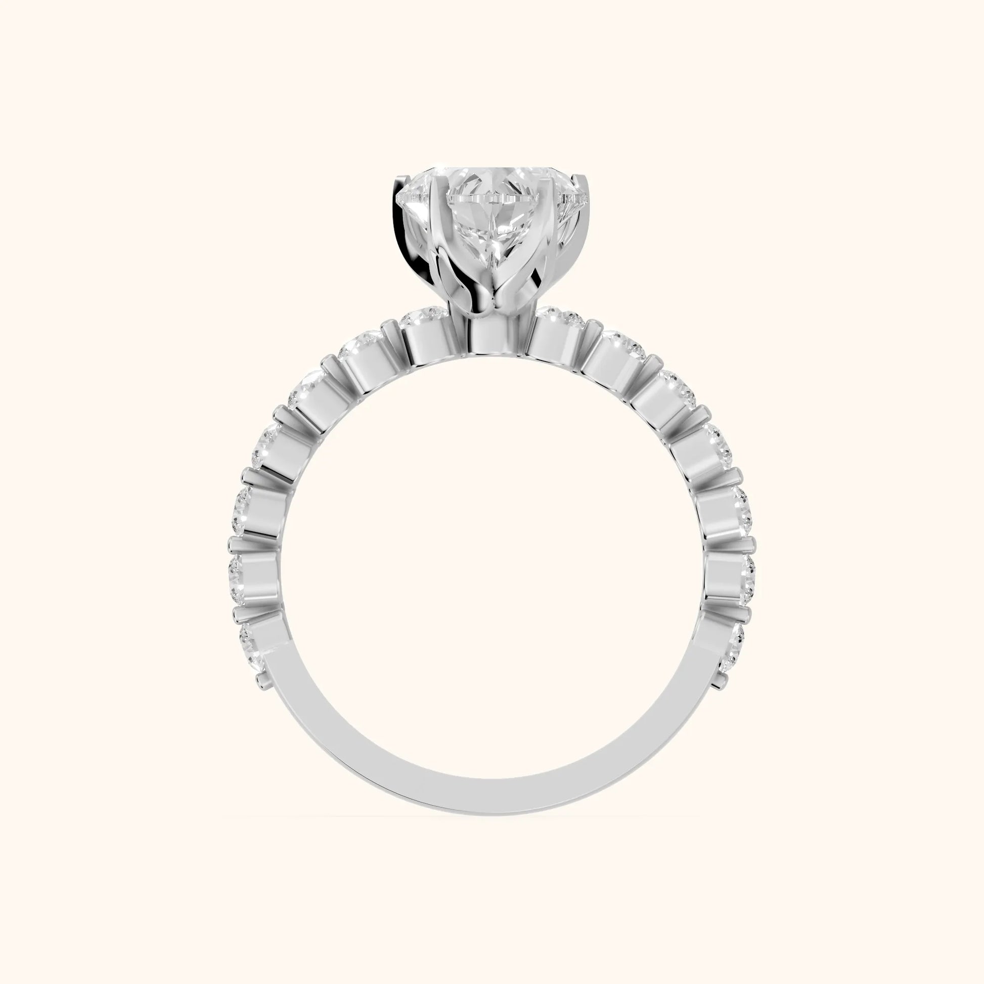 Eleanor Majesty Side Stone Heart Diamond Engagement Ring in Silver - FingerView