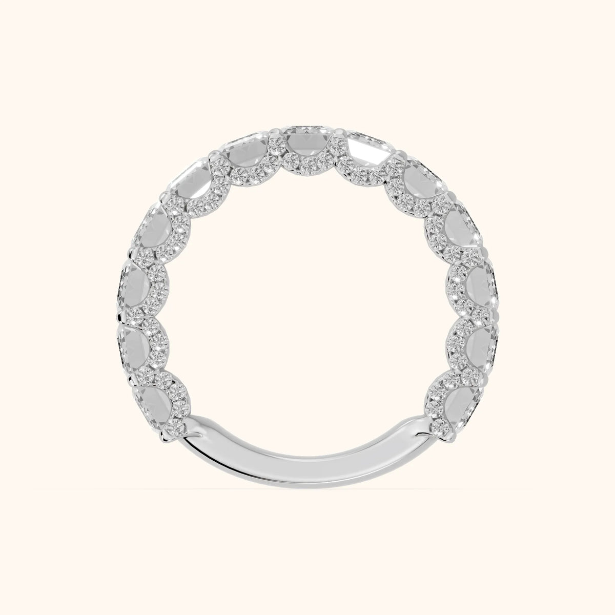 Tia Pavé Emerald Diamond Half Eternity Band in Platinum - FingerView