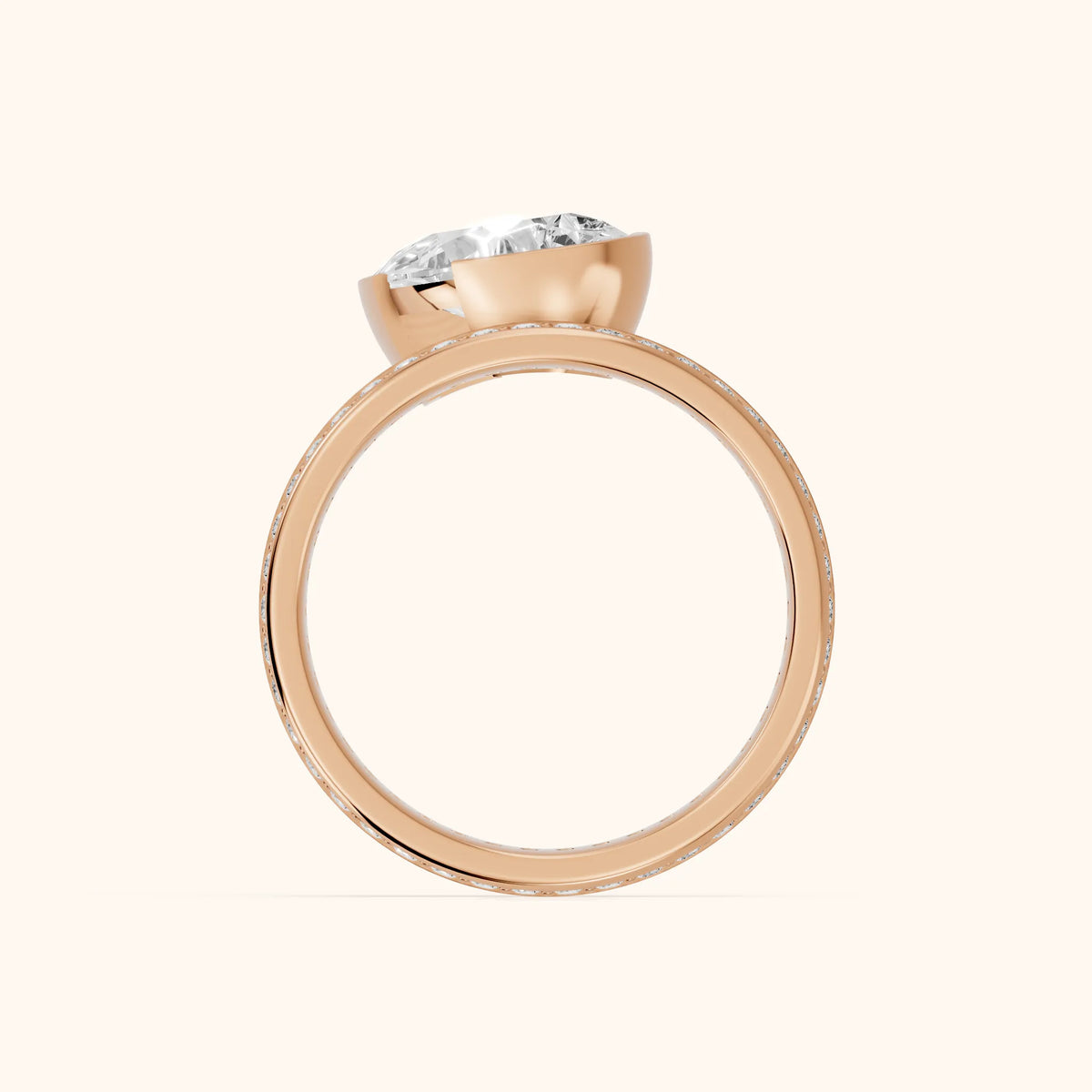 Summer Partial Bezel Pavé Pear Diamond Engagement Ring in Rose Gold - FingerView.webp