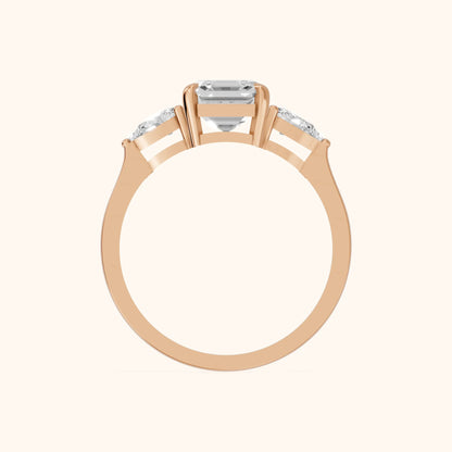 Grace Three Stone Asscher Diamond Engagement Ring in Rose Gold - FingerView