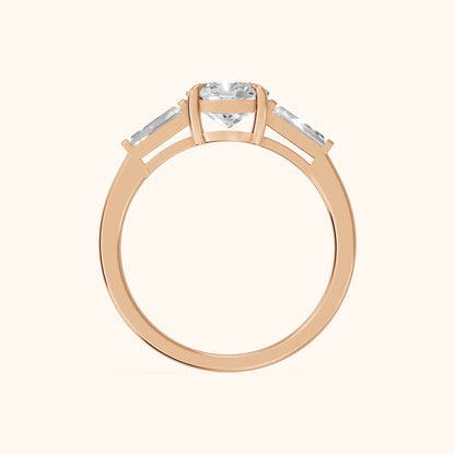 Winnie Three-Stone Cushion Diamond Engagement Ring in Rose Gold - FingerView.webp