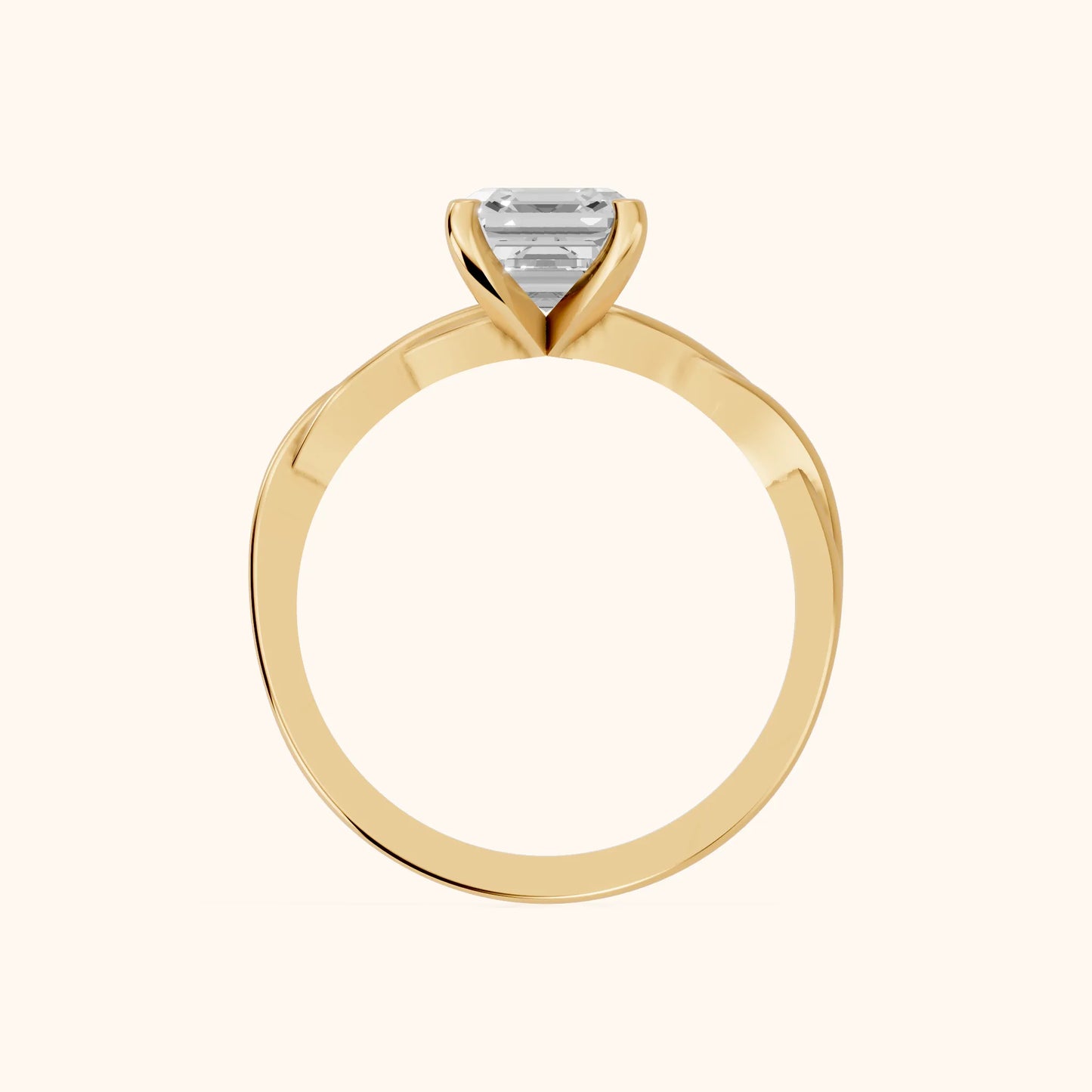 Iris Twist Asscher Diamond Engagement Ring in Yellow Gold - FingerView