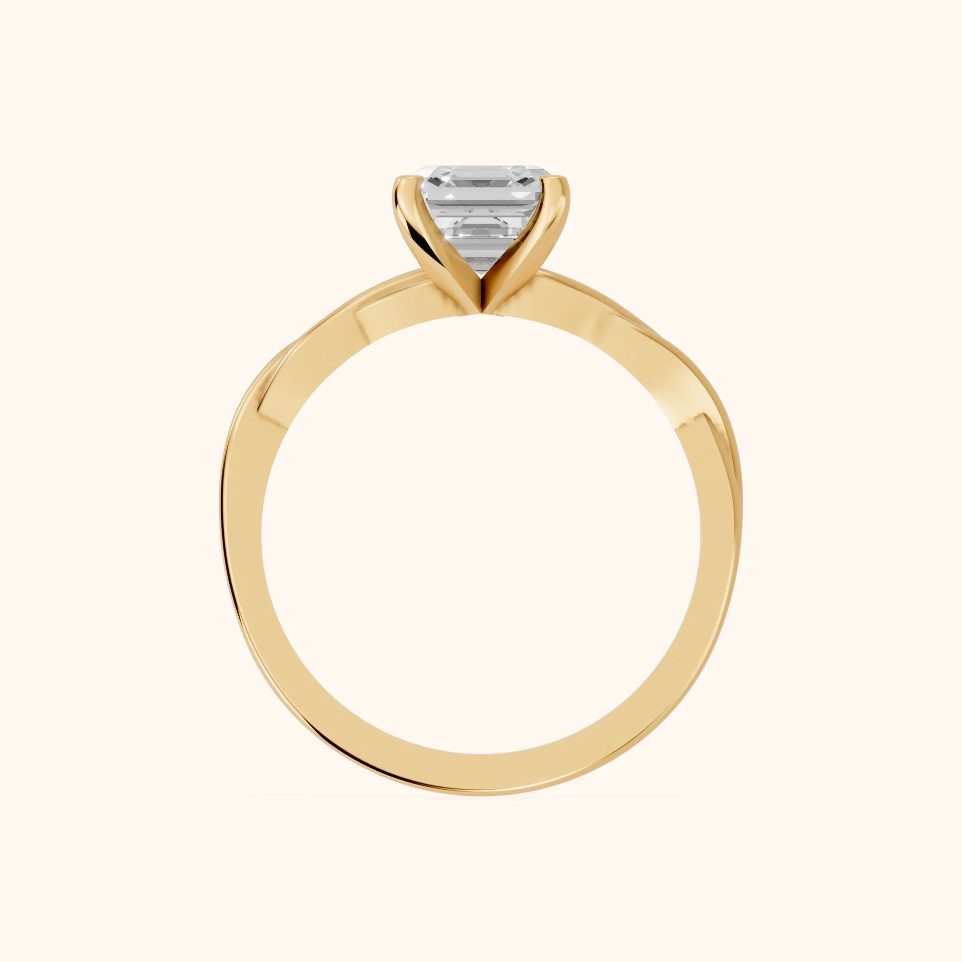Iris Twist Asscher Diamond Engagement Ring in Yellow Gold - FingerView