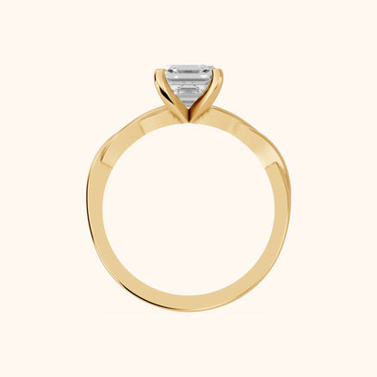 Iris Twist Asscher Diamond Engagement Ring in Yellow Gold - FingerView