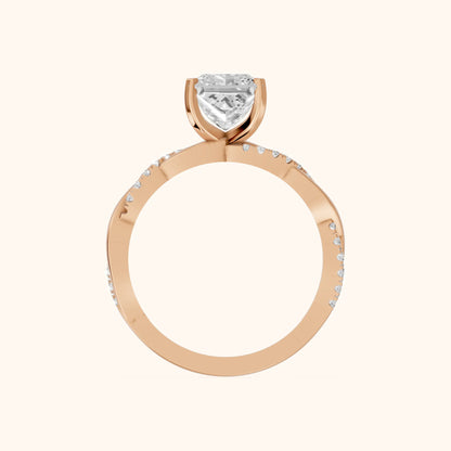 Twisted Side Stone Princess Diamond Engagement Ring in Rose Gold - FingerView