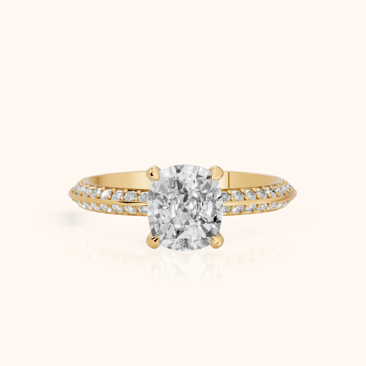 Meredith Knife Edge Pavé Cushion Diamond Engagement Ring in Yellow Gold - FrontView.webp