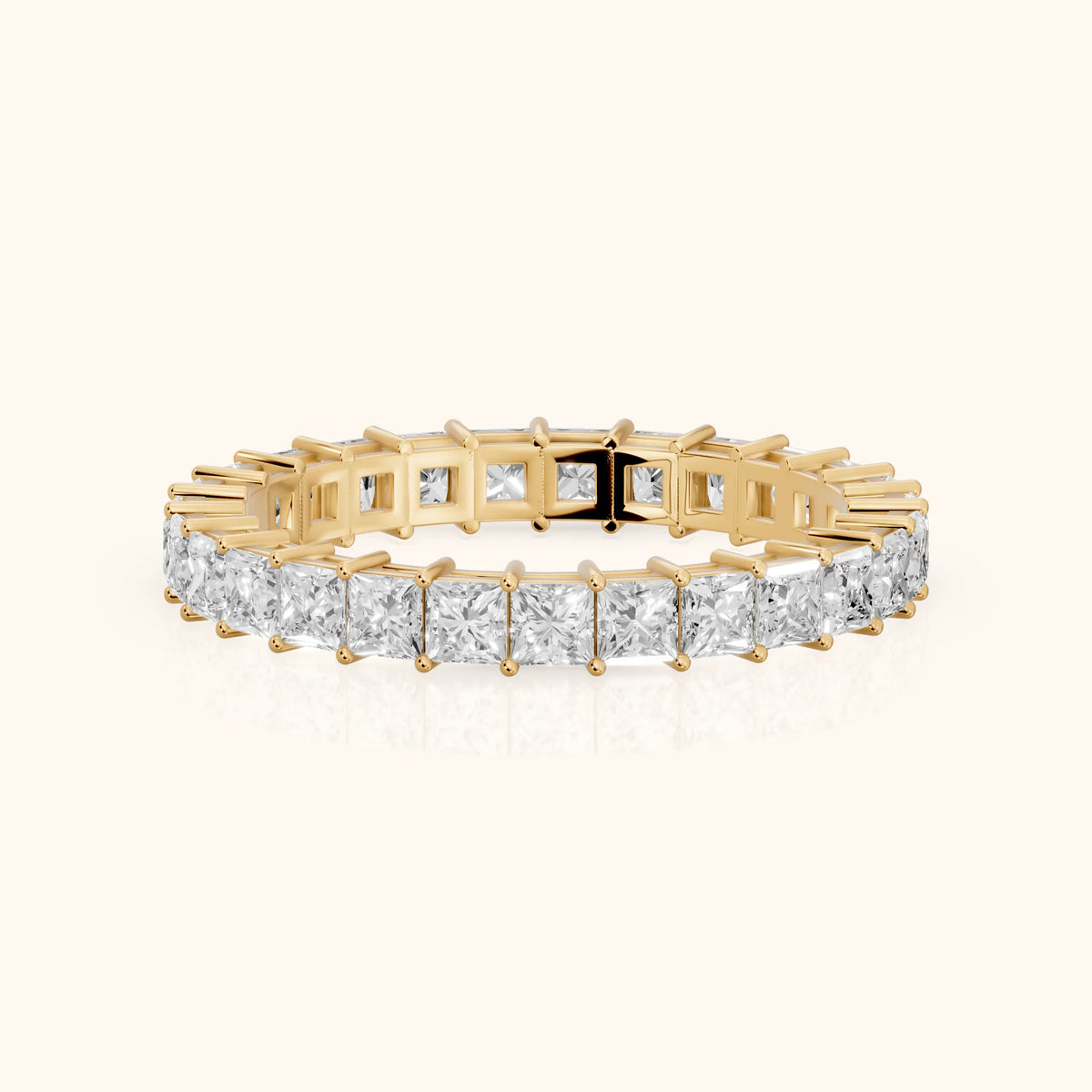 Manon Shared Prong Princess Diamond Eternity Band in Yellow Gold - FrontView