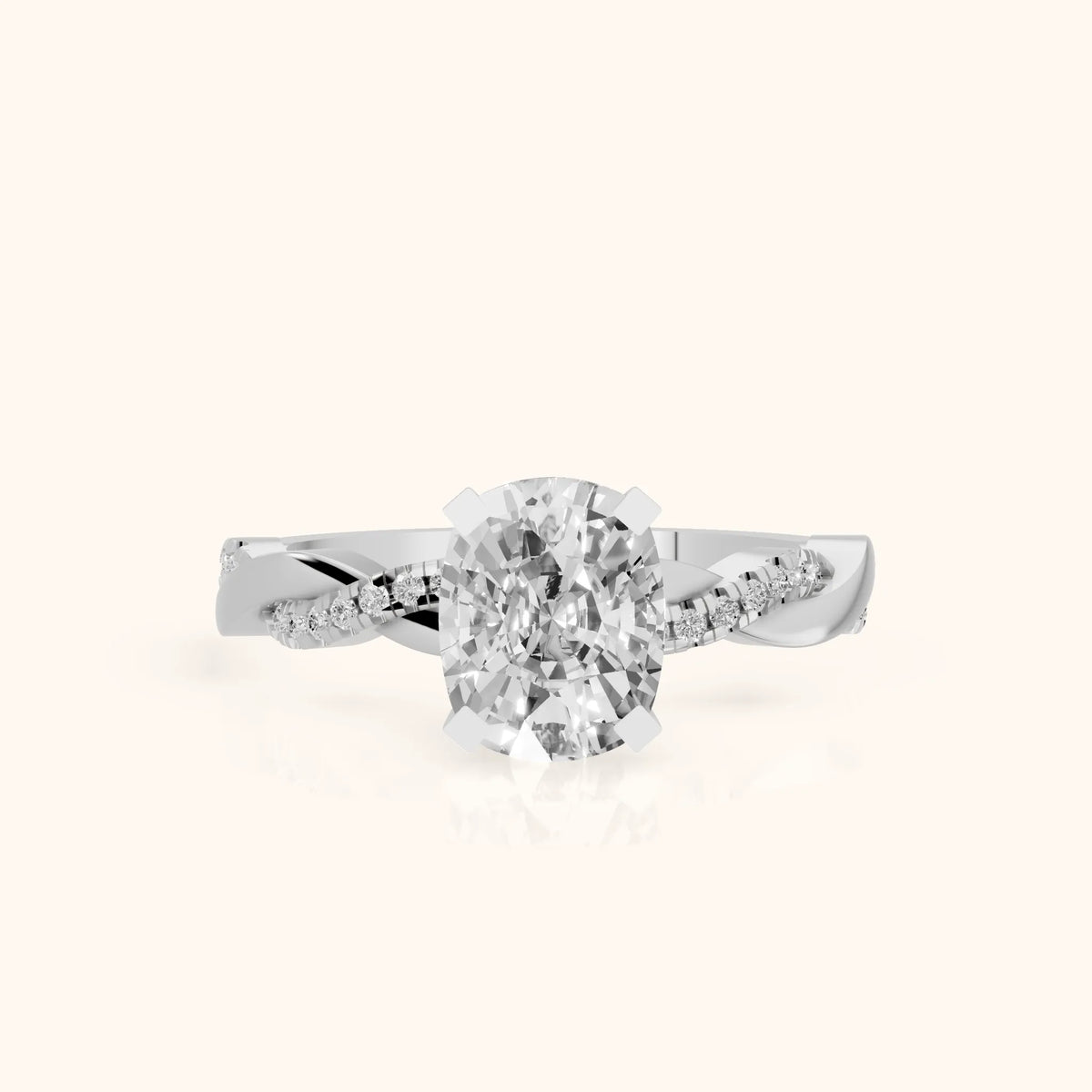 Primrose Pavé Twist Cushion Diamond Engagement Ring in Platinum - FrontView.webp