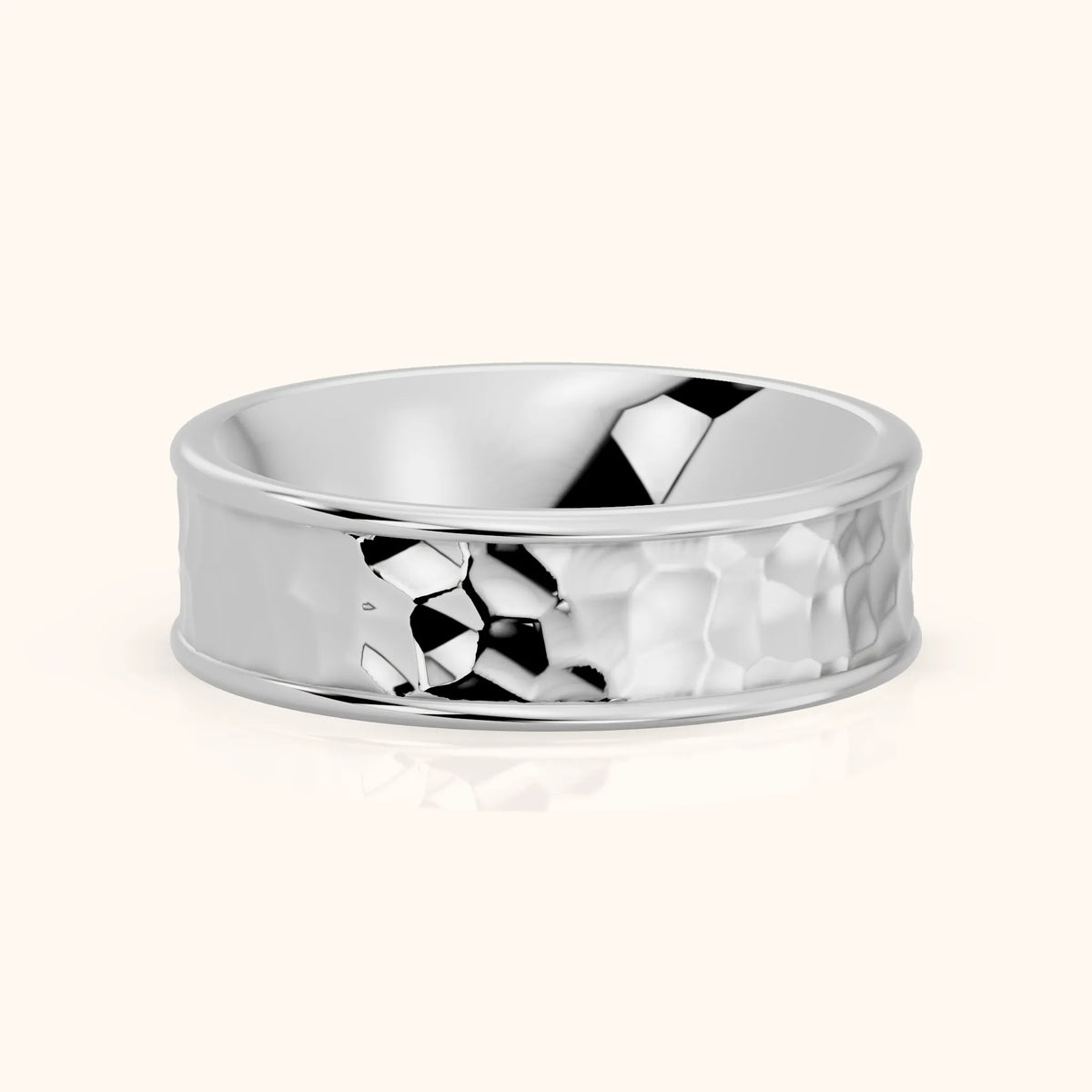 Sahana Hammered Step Edge Wedding Band in White Gold - FrontView
