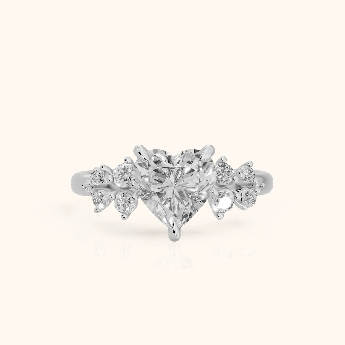 Mirabelle Cluster Heart Diamond Engagement Ring in Platinum - FrontView.webp