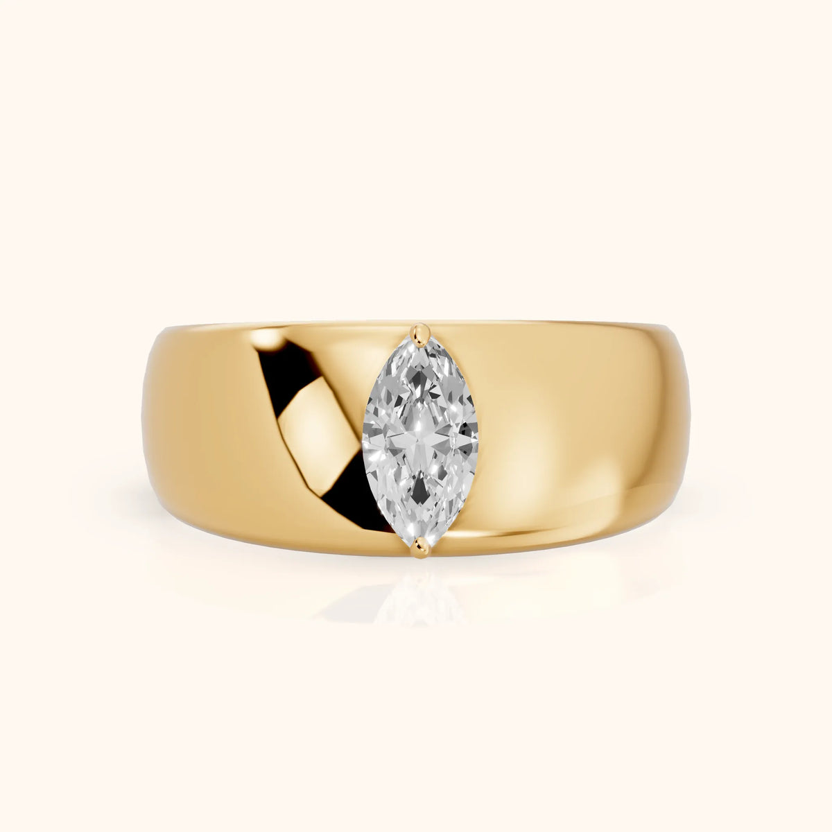 Marta Low Dome Marquise Diamond Wedding Band in Yellow Gold - FrontView