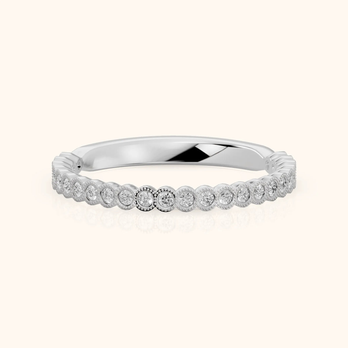 Marielle Milgrain Bezel Round Diamond Half Eternity Band in Platinum - FrontView