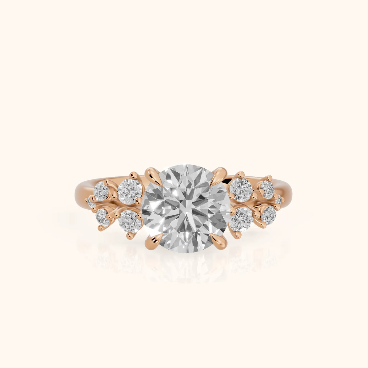 Mirabelle Cluster Round Diamond Engagement Ring in Rose Gold - FrontView.webp