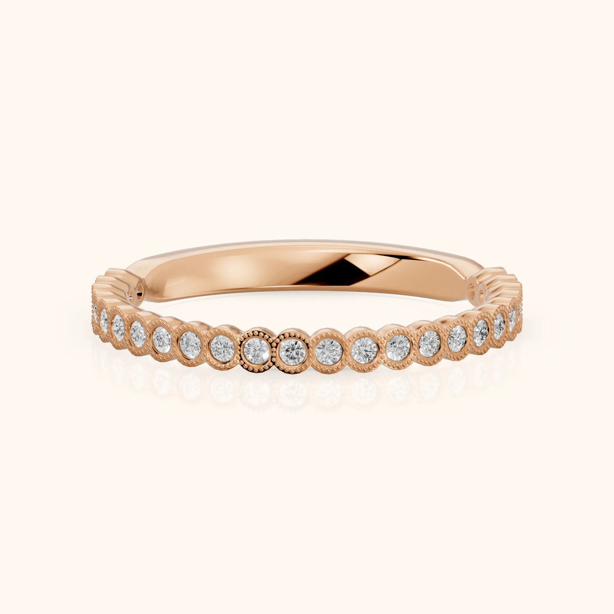 Marielle Milgrain Bezel Round Diamond Half Eternity Band in Rose Gold - FrontView