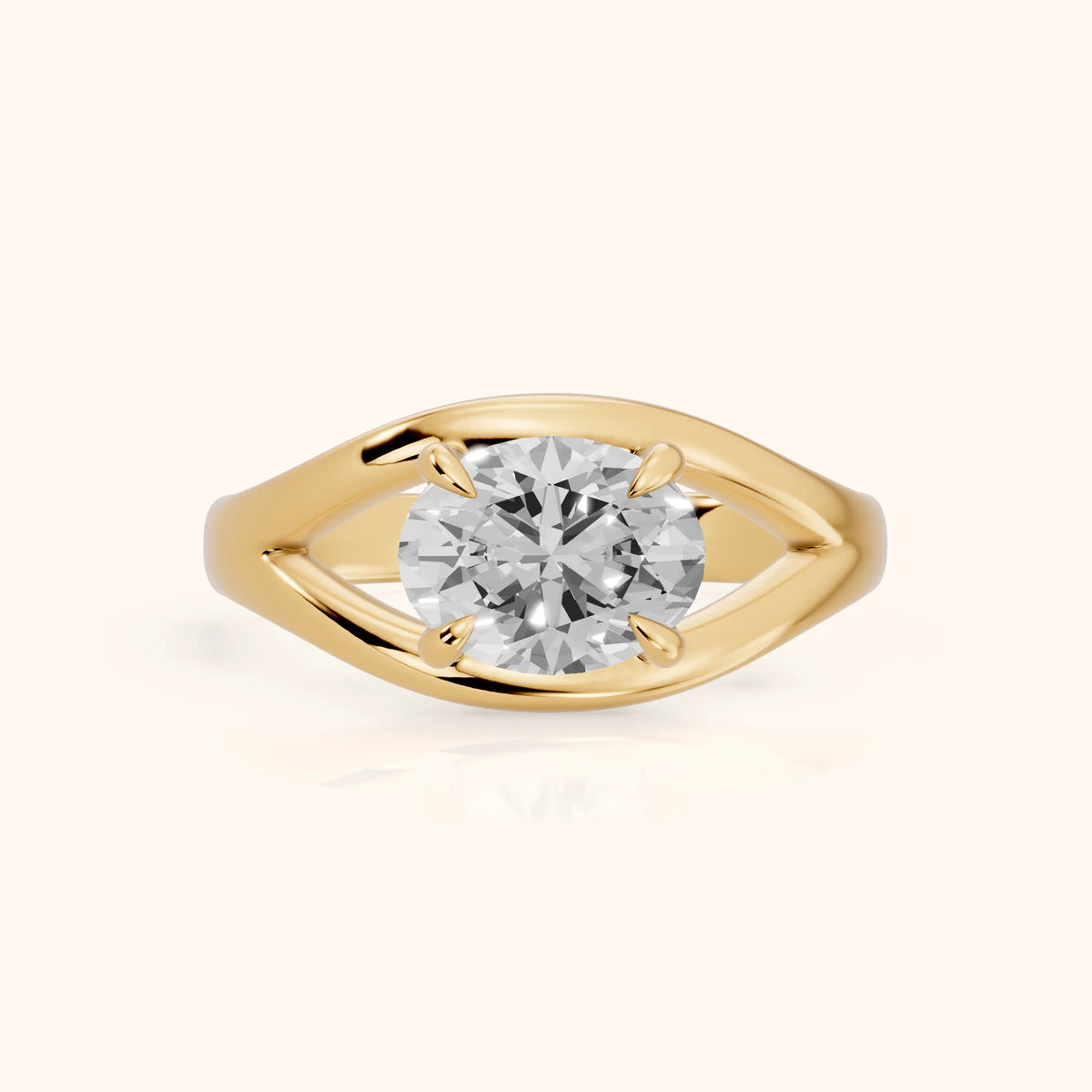 Madeleine Split Shank Oval Diamond Engagement Ring in Yellow Gold - FrontView.webp