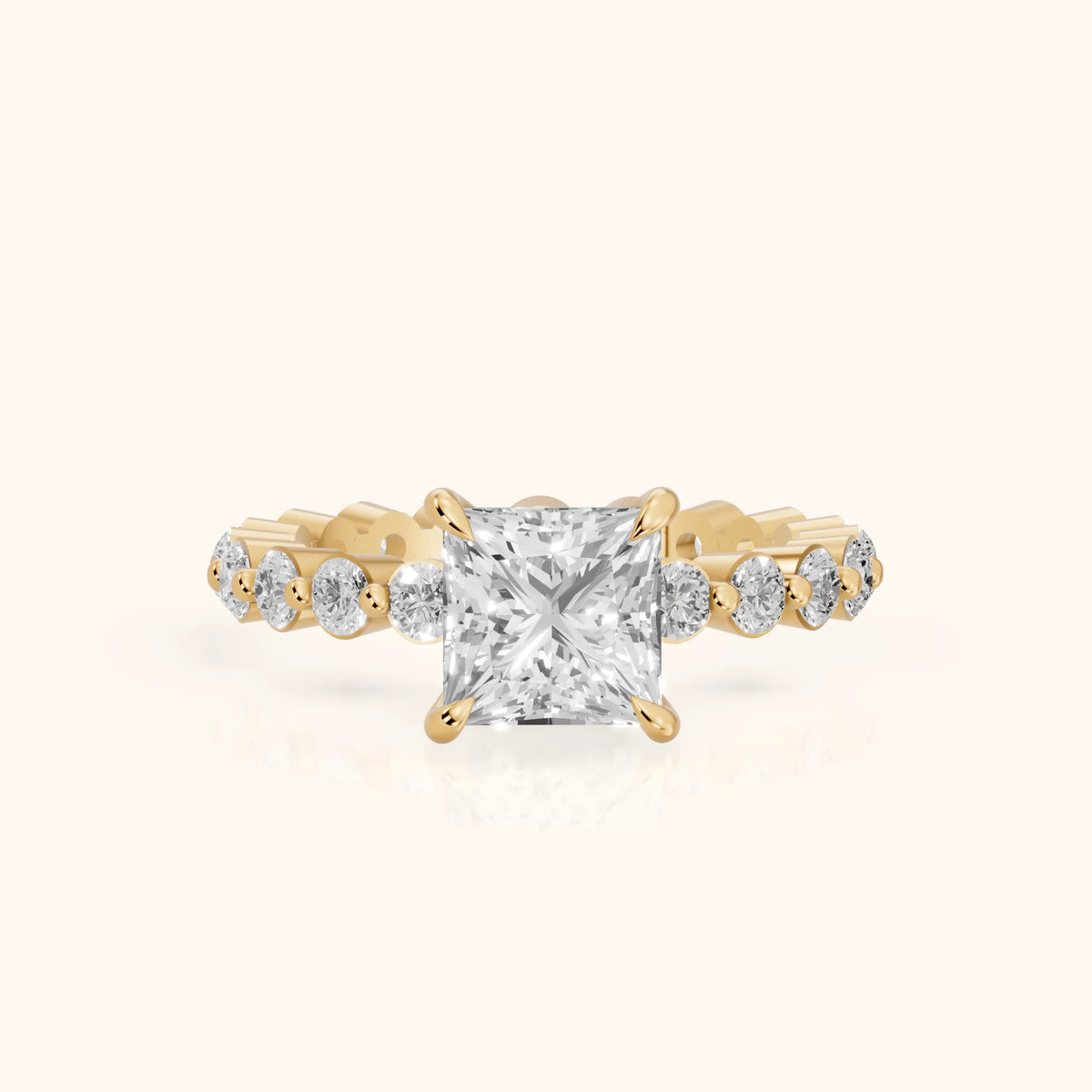 Piper Sidestone Princess Diamond Engagement Ring in Yellow Gold - FrontView.webp