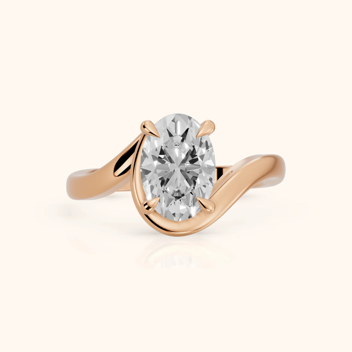 Margaux Bypass Solitaire Oval Diamond Engagement Ring in Rose Gold - FrontView.webp