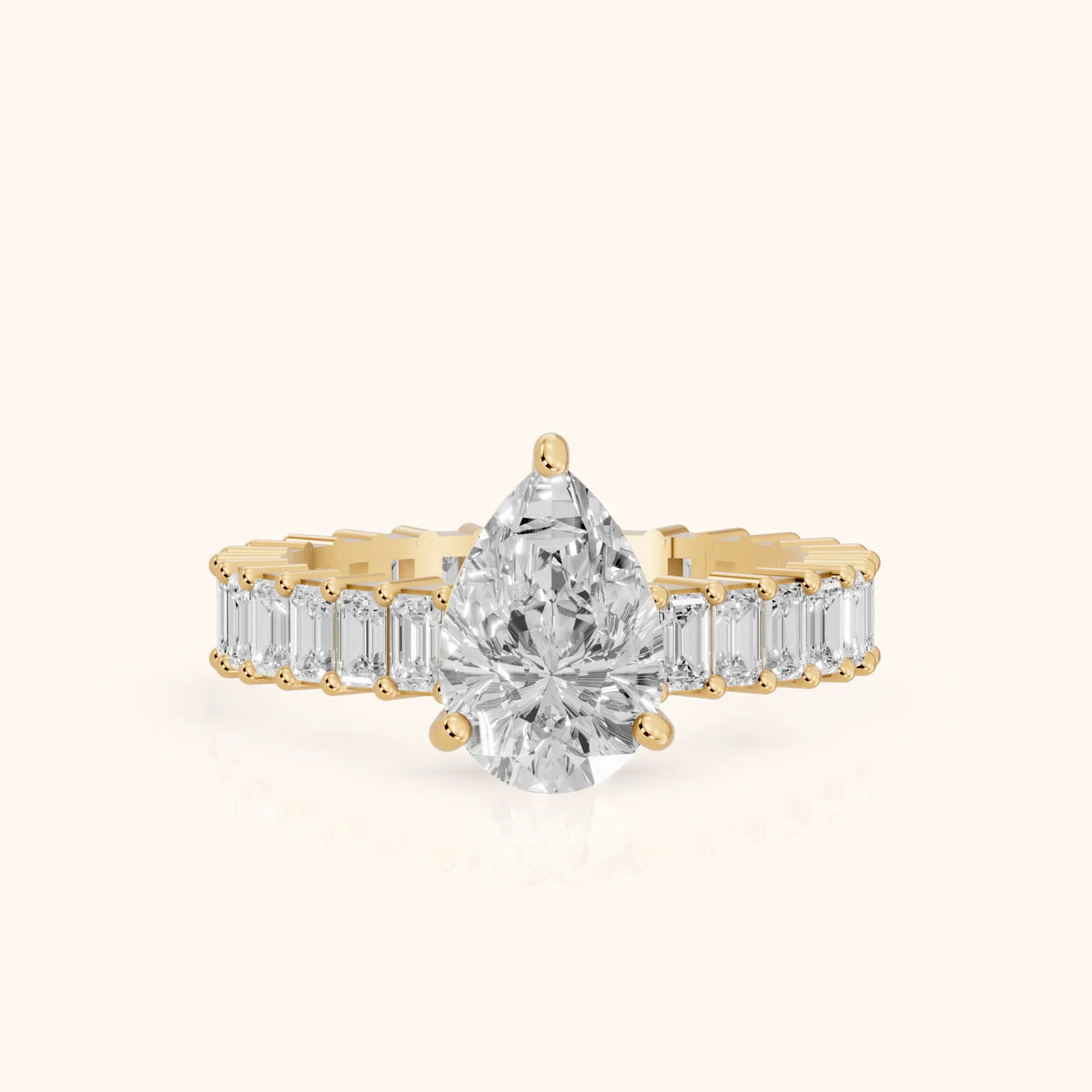 Mallory Shared Prong Pear Diamond Engagement Ring in Yellow Gold - FrontView.webp