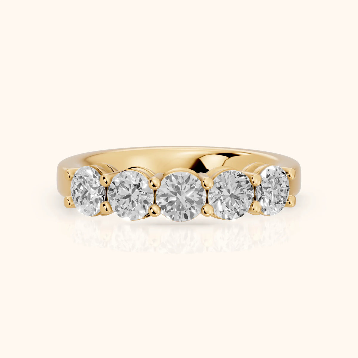 Theia Shared Prong Round Diamond Wedding Band in Yellow Gold - FrontView