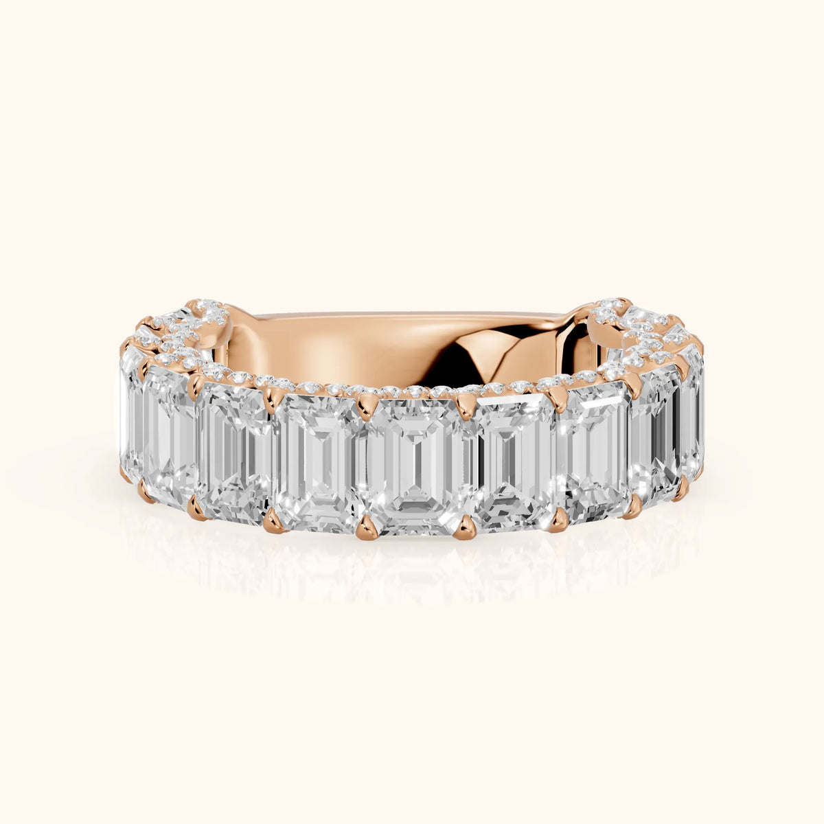 Tia Pavé Emerald Diamond Half Eternity Band in Rose Gold - FrontView