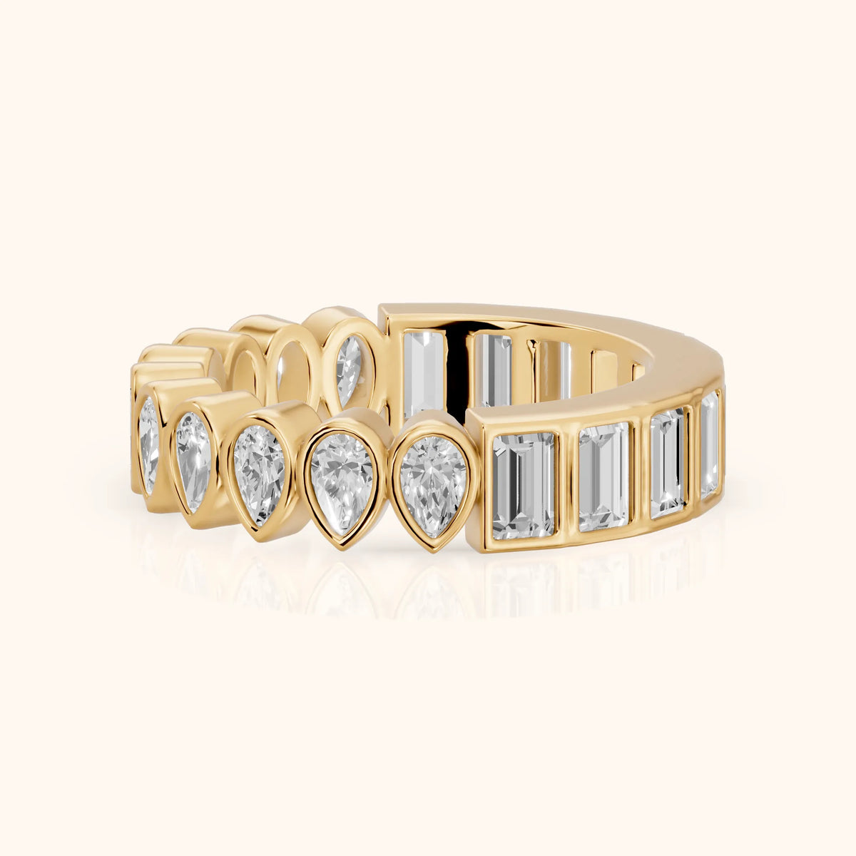 Lola Bezel Pear & Baguette Diamond Eternity Band in Yellow Gold - FrontView