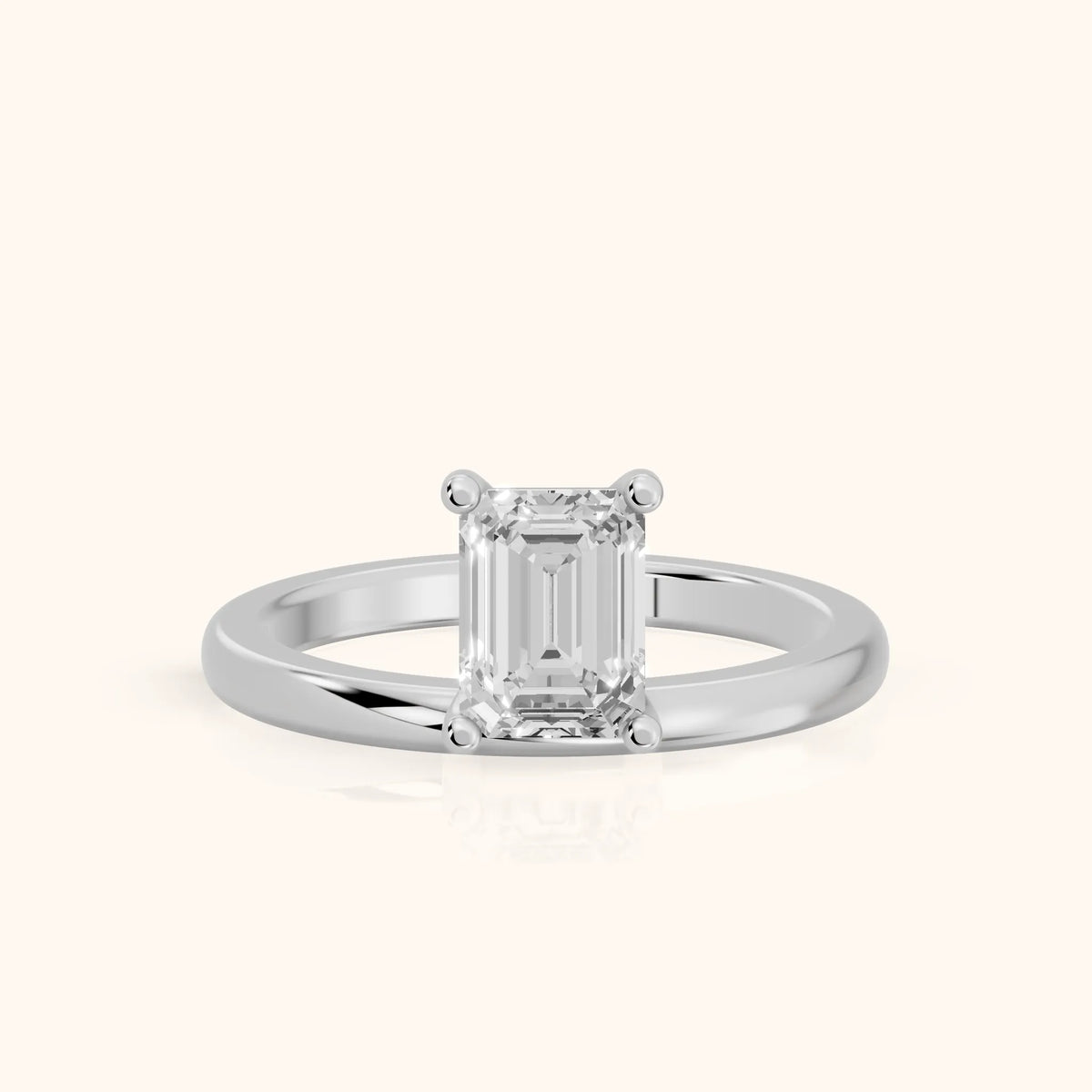 Maisie Four Prong Solitaire Emerald Diamond Engagement Ring in Silver - FrontView.webp