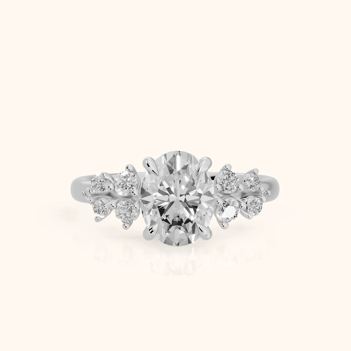 Mirabelle Cluster Oval Diamond Engagement Ring in Silver - FrontView.webp