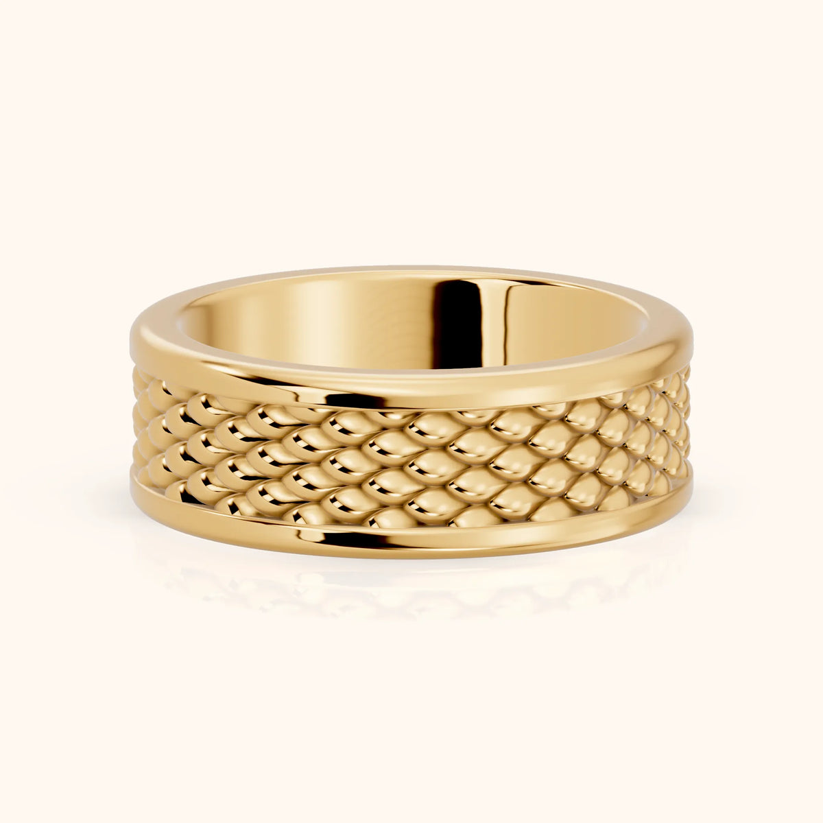 Nitya Carved Step Edge Wedding Band in Yellow Gold - FrontView