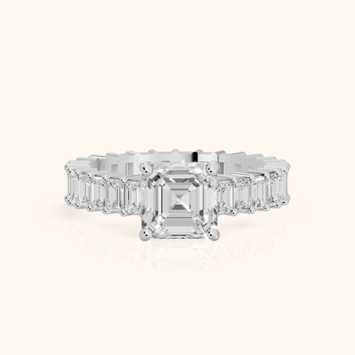 Mallory Shared Prong Asscher Diamond Engagement Ring in White Gold - FrontView.webp