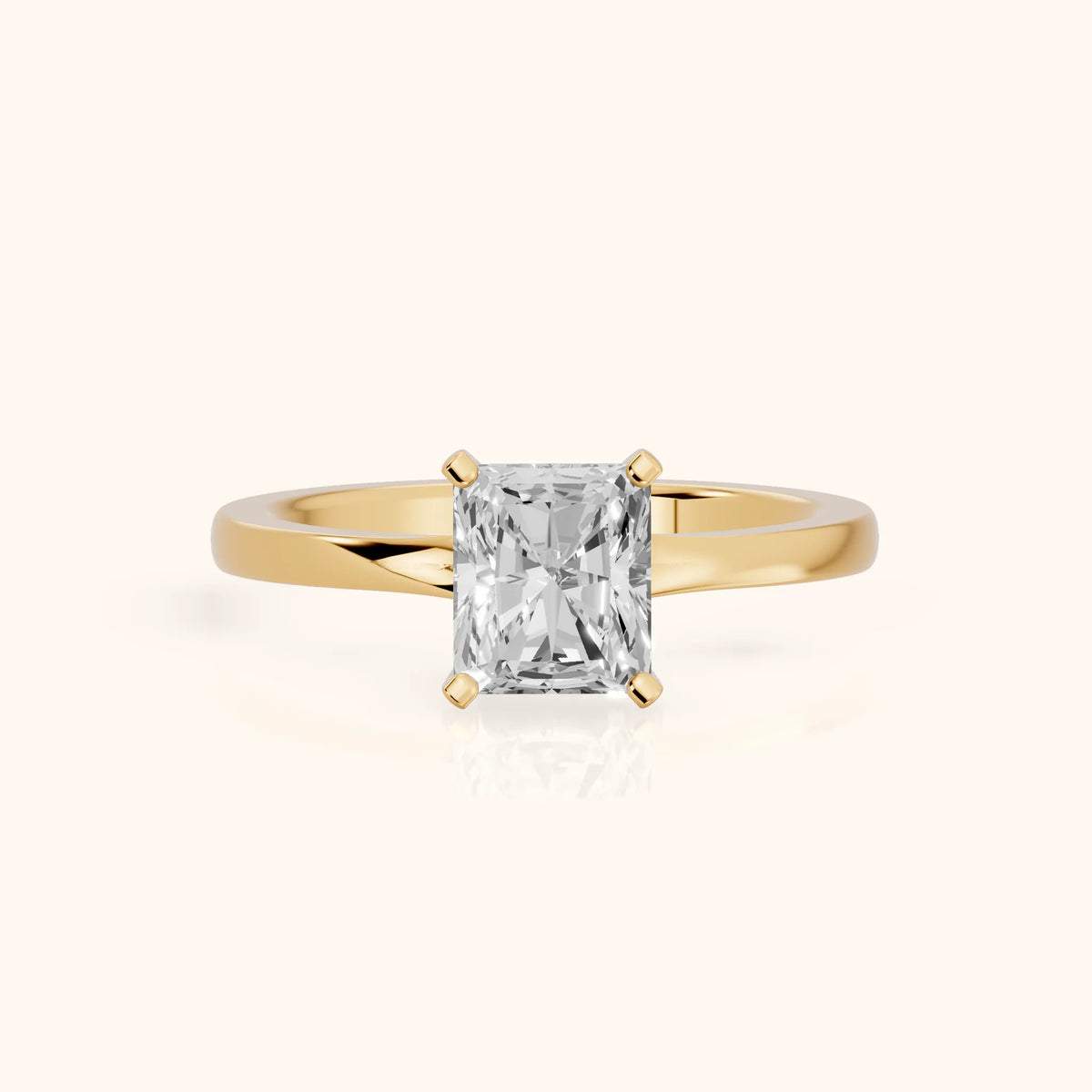Matilda Cathedral Solitaire Radiant Diamond Engagement Ring in Yellow Gold - FrontView.webp