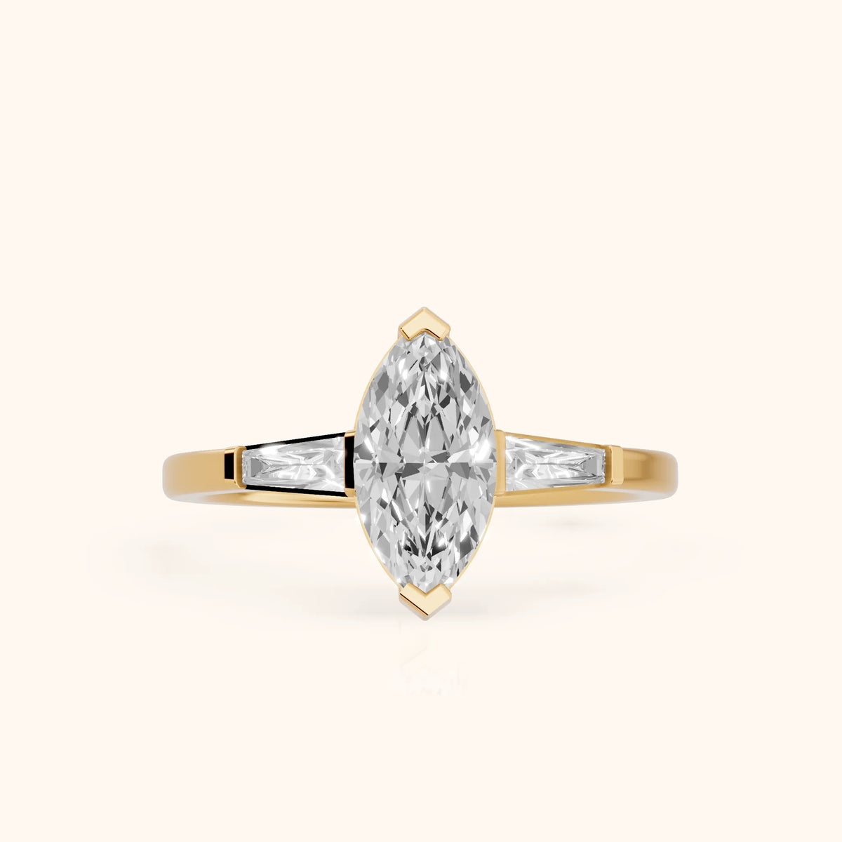 Winnie Three-Stone Marquise Diamond Engagement Ring in Yellow Gold - FrontView.webp