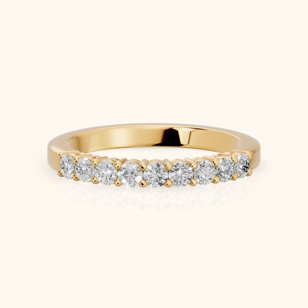 Daniela Shared Prong Round Diamond Half Eternity Band in Yellow Gold - FrontView