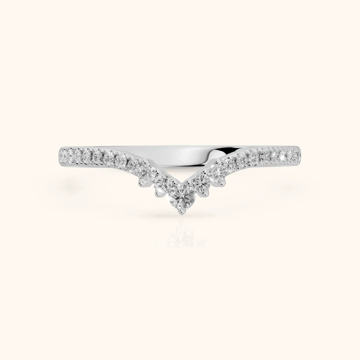 Colette Curved Riviera Round Diamond Wedding Band in Silver - FrontView