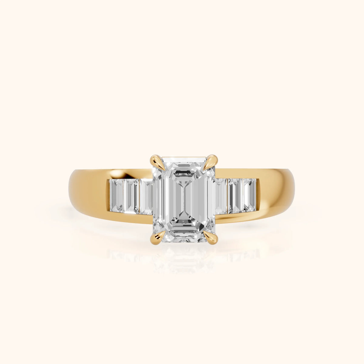 Elsie Channel Set Emerald Diamond Engagement Ring in Yellow Gold - FrontView.webp