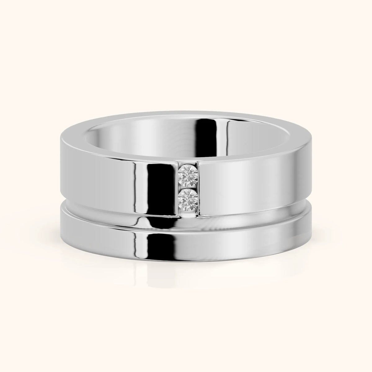 Soraya Flat Grooved Round Diamond Wedding Band in Silver - FrontView