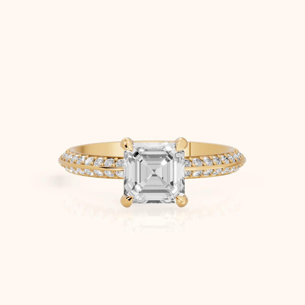 Meredith Knife Edge Pavé Asscher Diamond Engagement Ring in Yellow Gold - FrontView.webp