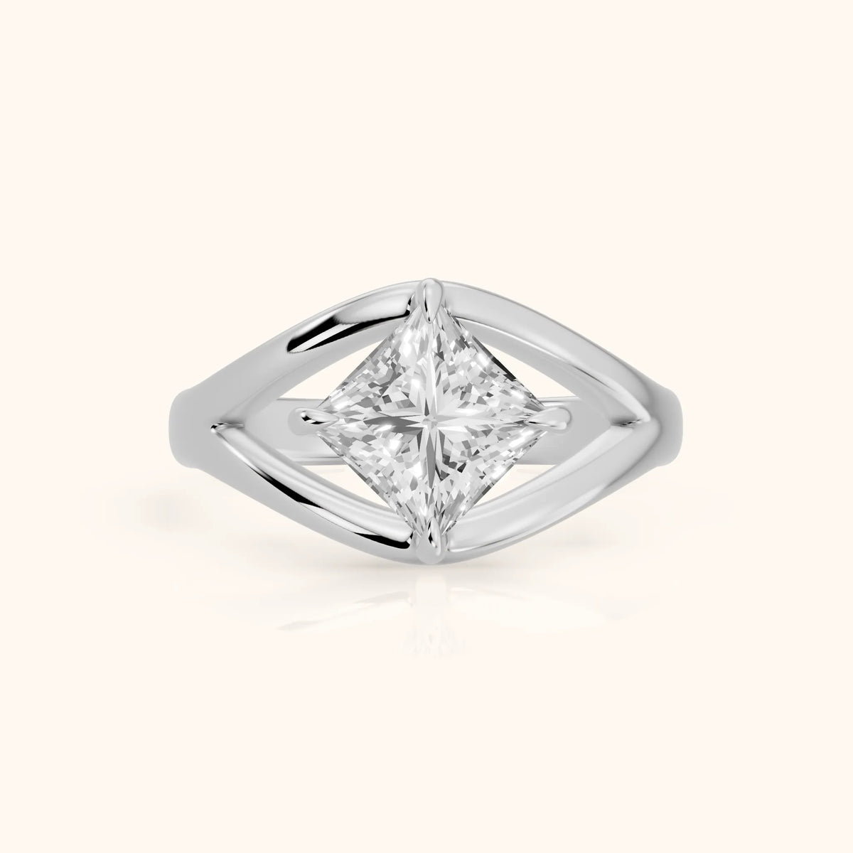 Madeleine Split Shank Princess Diamond Engagement Ring in White Gold - FrontView.webp