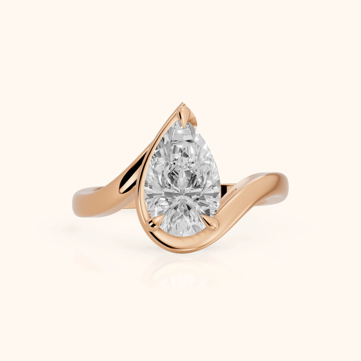 Tabitha Bypass Partial Bezel Pear Diamond Engagement Ring in Rose Gold - FrontView.webp