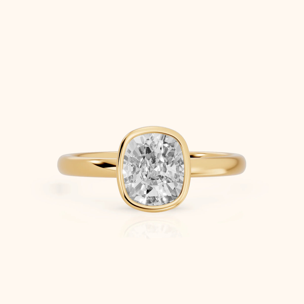 Carina Bezel Hidden Halo Cushion Diamond Engagement Ring in Yellow Gold - FrontView.webp