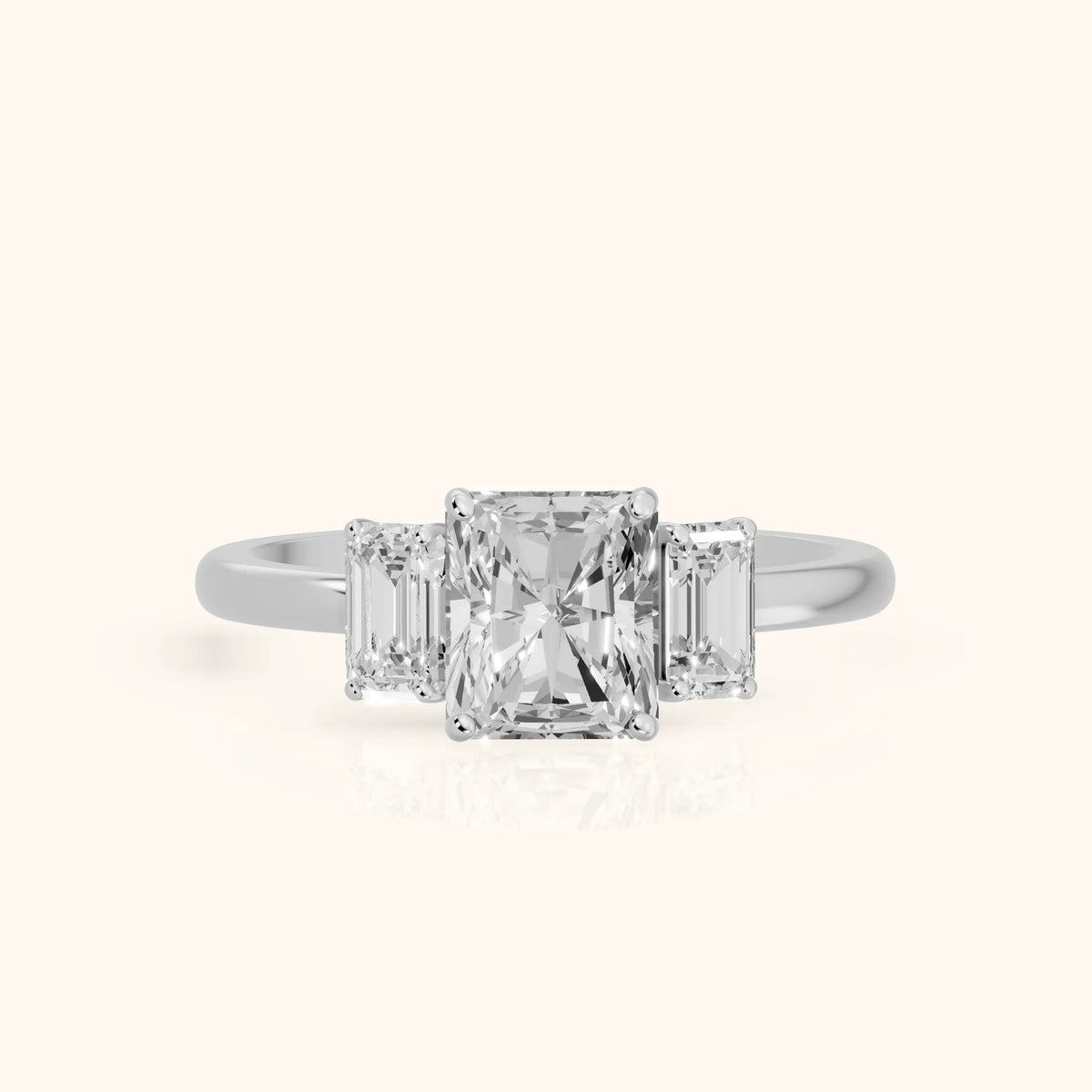 Marian Three-Stone Hidden Halo Radiant Diamond Engagement Ring in Platinum - FrontView.webp