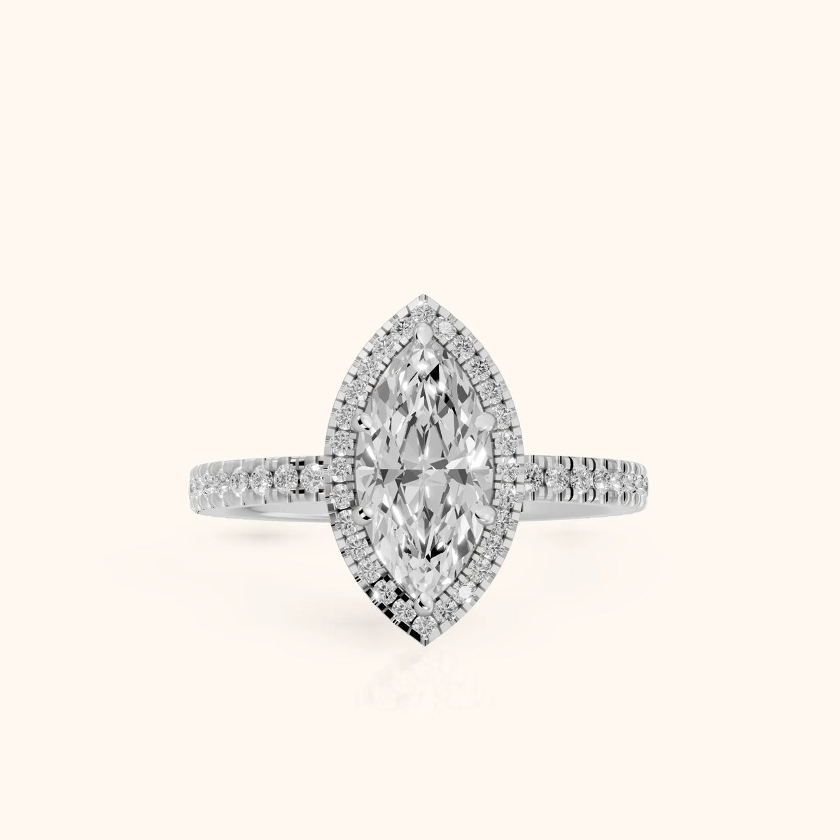 Rosemary Halo Pavé Marquise Diamond Engagement Ring in White Gold - FrontView.webp