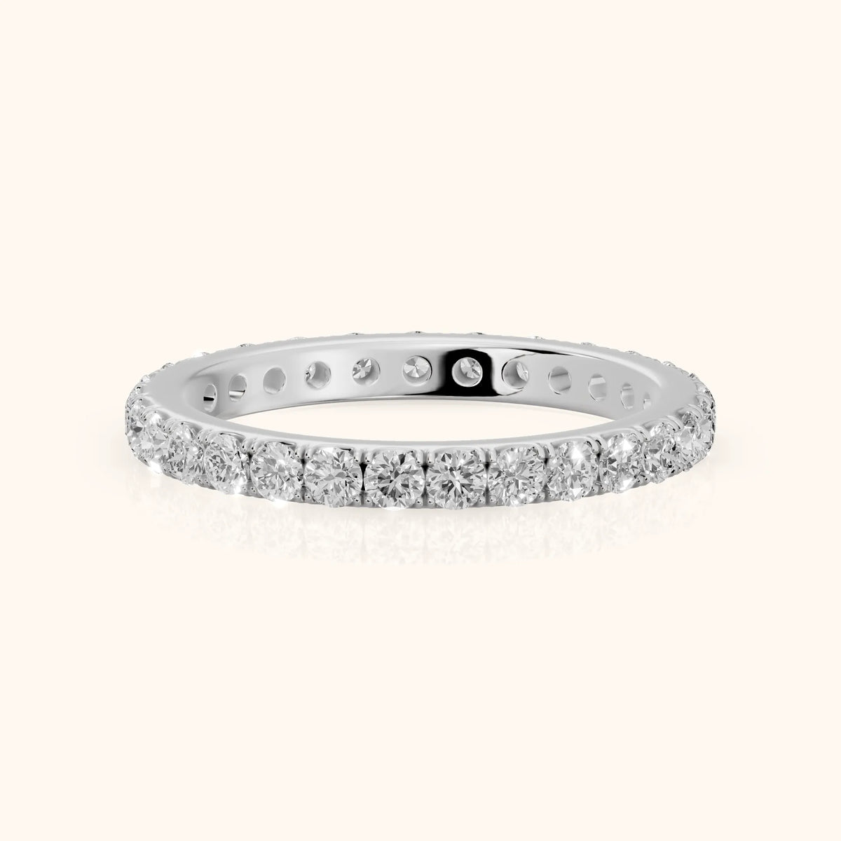 Ruhi French Pavé Round Diamond Eternity Band in Platinum - FrontView