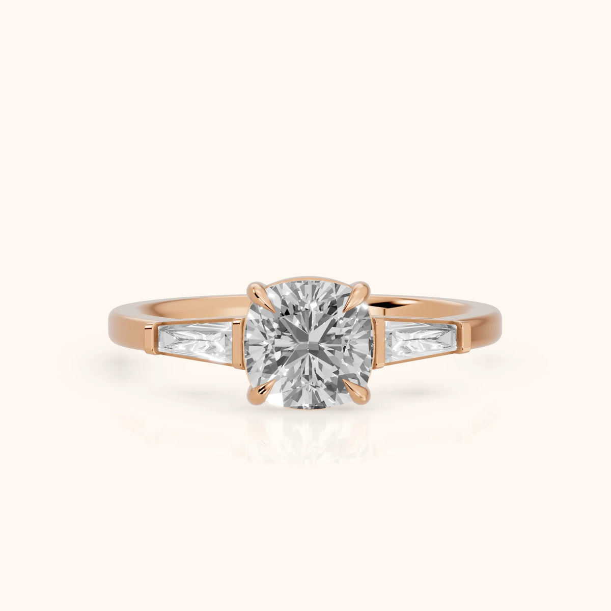 Winnie Three-Stone Cushion Diamond Engagement Ring in Rose Gold - FrontView.webp