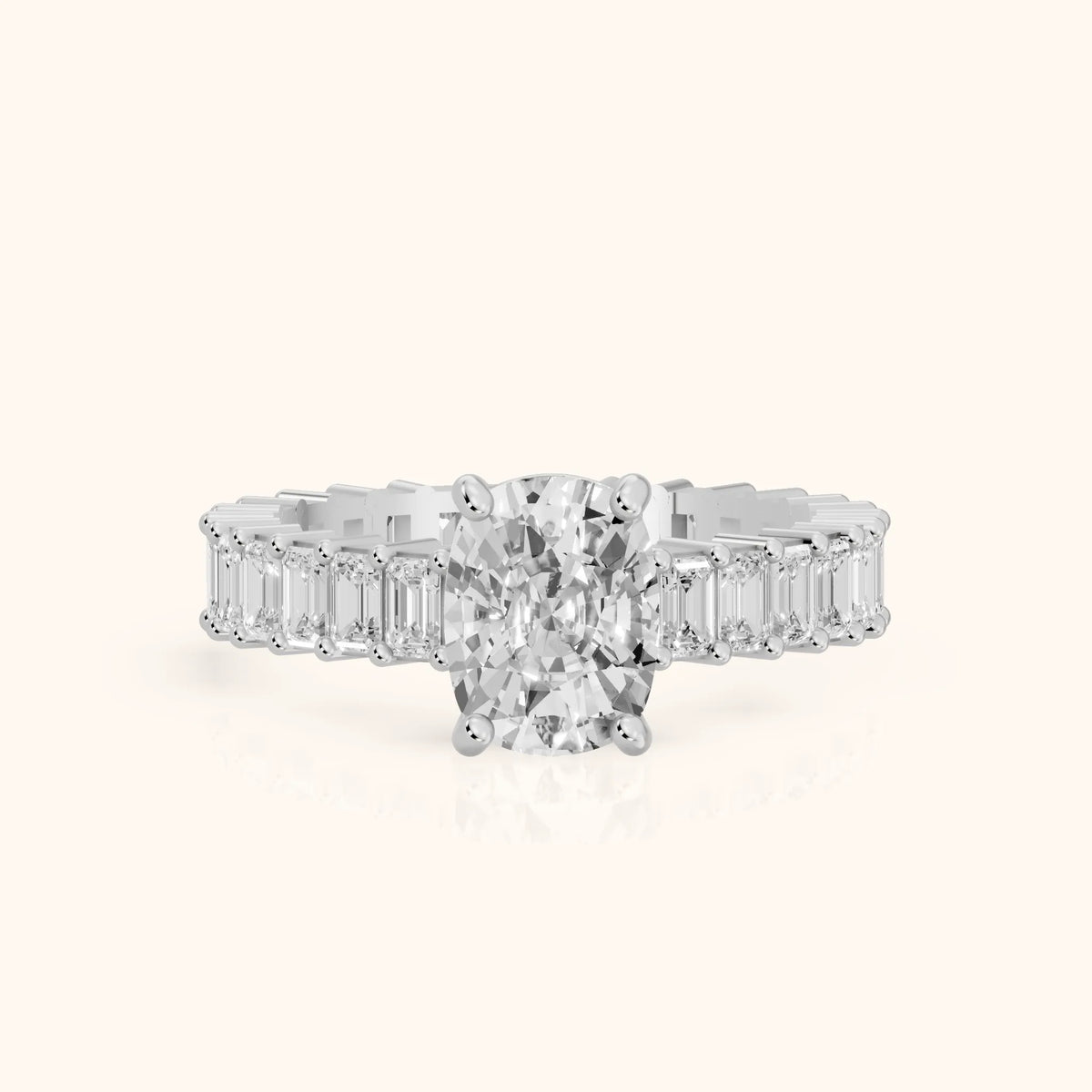 Mallory Shared Prong Cushion Diamond Engagement Ring in Silver - FrontView.webp