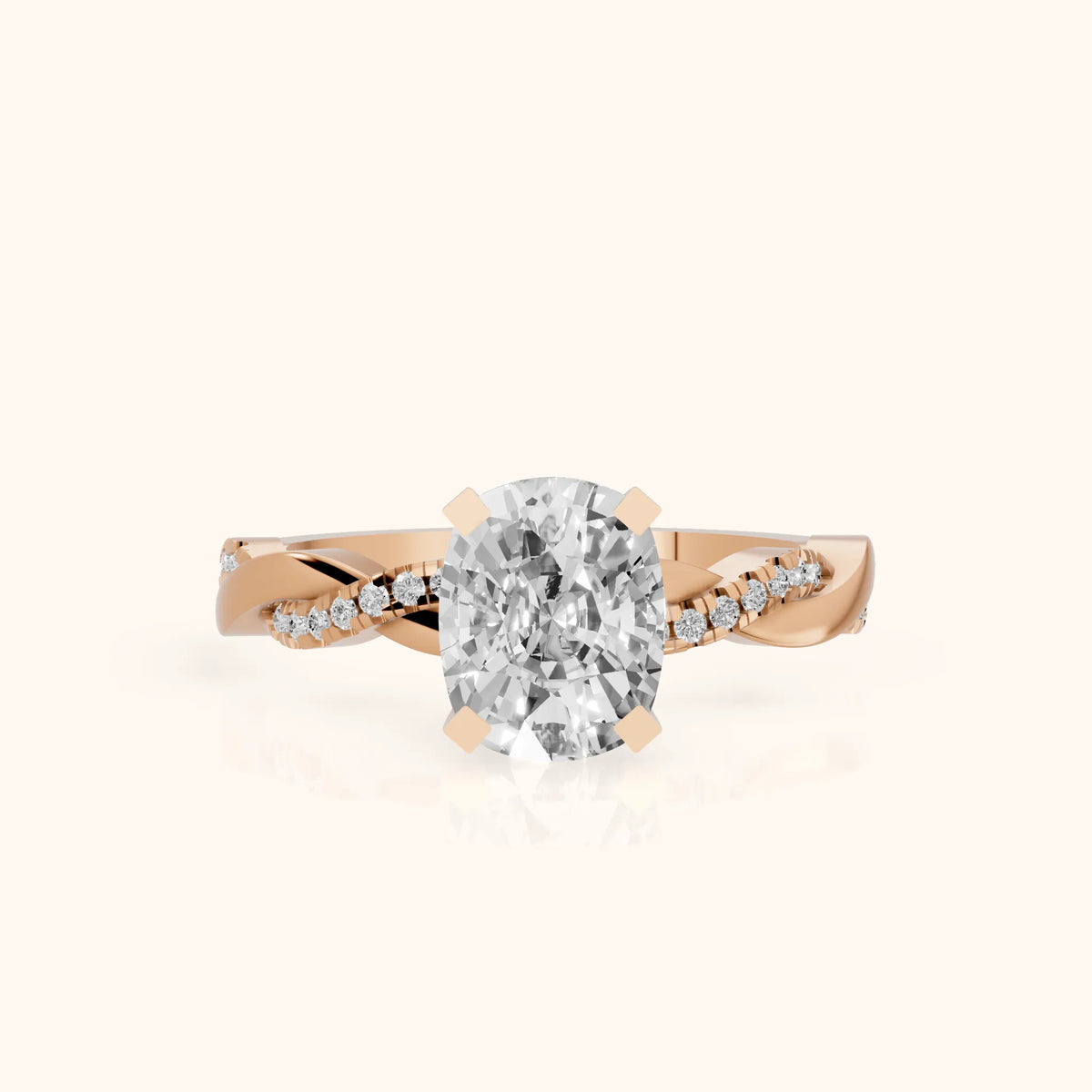 Primrose Pavé Twist Cushion Diamond Engagement Ring in Rose Gold - FrontView.webp