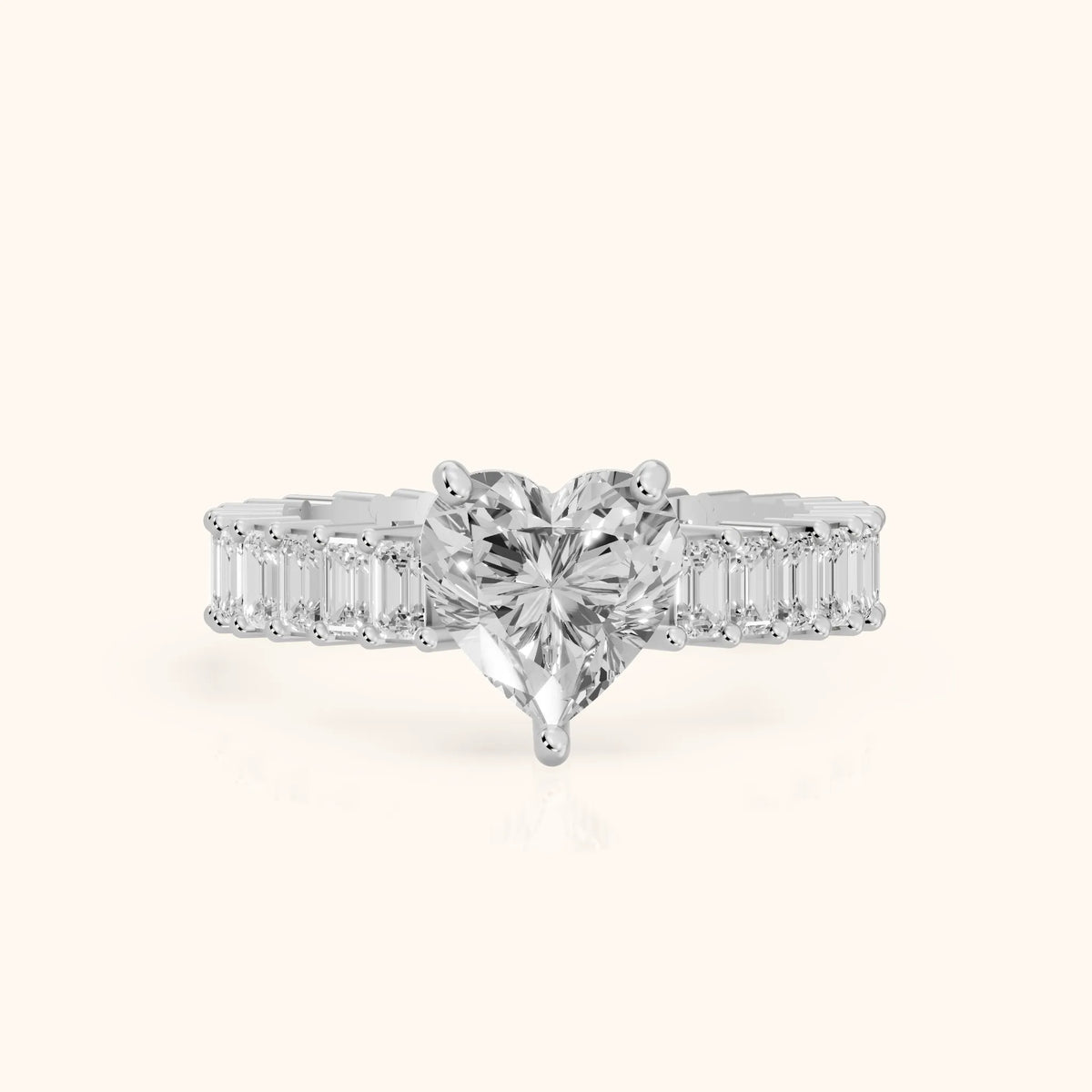 Mallory Shared Prong Heart Diamond Engagement Ring in Silver - FrontView.webp