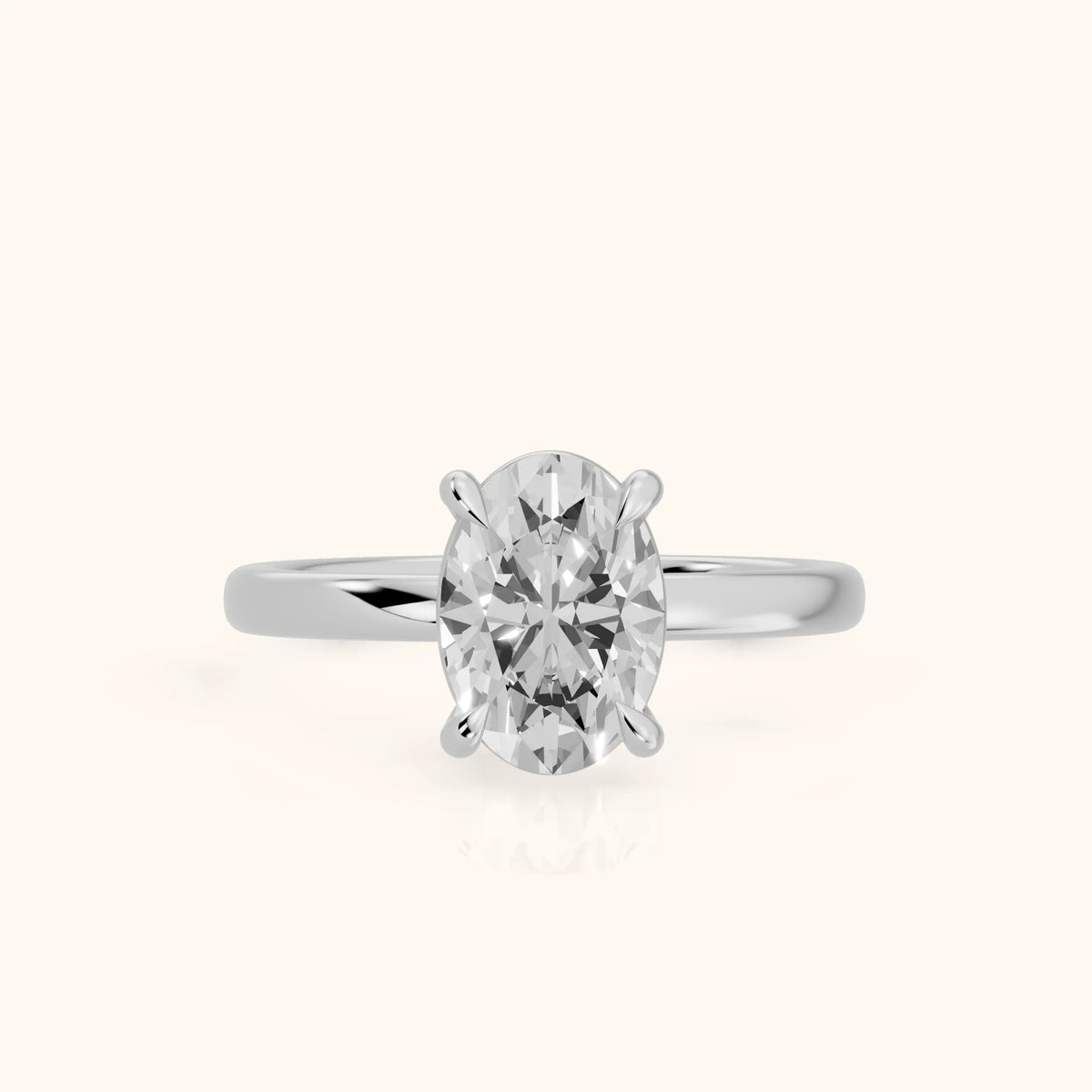 Cassandra Claw Prong Solitaire Oval Diamond Engagement Ring in Silver - FrontView.webp